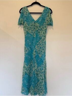 Vintage Y2K Patchwork Floral Maxi Dress | Teal Fairycore Boho